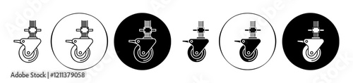 Swivel caster icons set in black filled and stroke line style