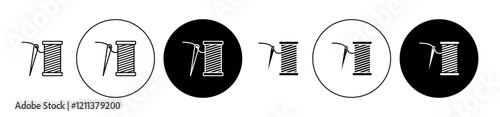 Thread needle icons set in black filled and stroke line style