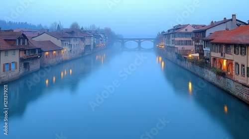 Misty Morning in Colmar, France: A Serene Canal Scene