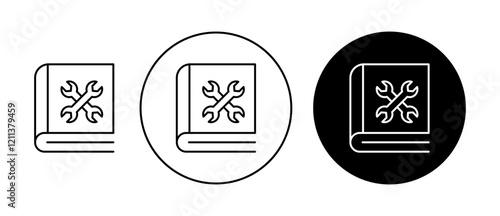 User guide book icons set in black filled and stroke line style
