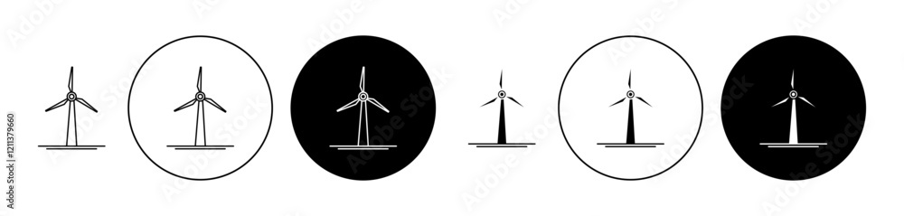 Wind energy icons set in black filled and stroke line style Wind energy icons set in black filled and stroke line style