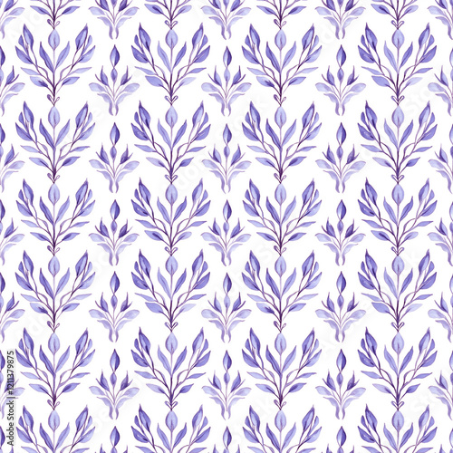 Elegant floral pattern featuring lavender-inspired botanical design on a white background, perfect for textiles or wallpaper