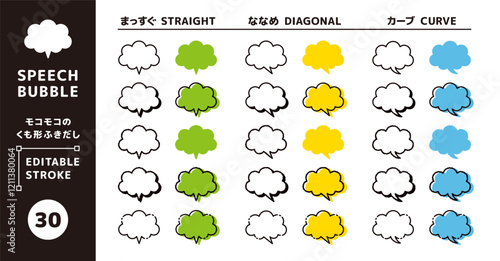 ツノの形状・タッチ別＿モコモコした雲形のふきだしセット＿線の編集可能