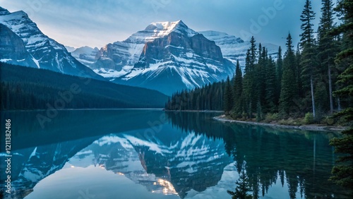 Majestic Snow-Capped Peaks and Turquoise Lake in Banff V1