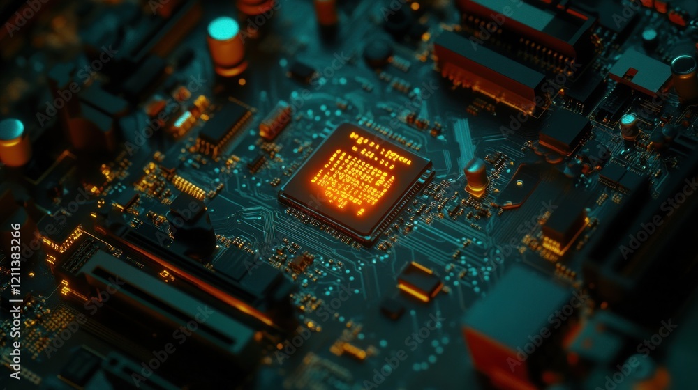Glowing Circuit Board: A Close-Up of a Computer Motherboard