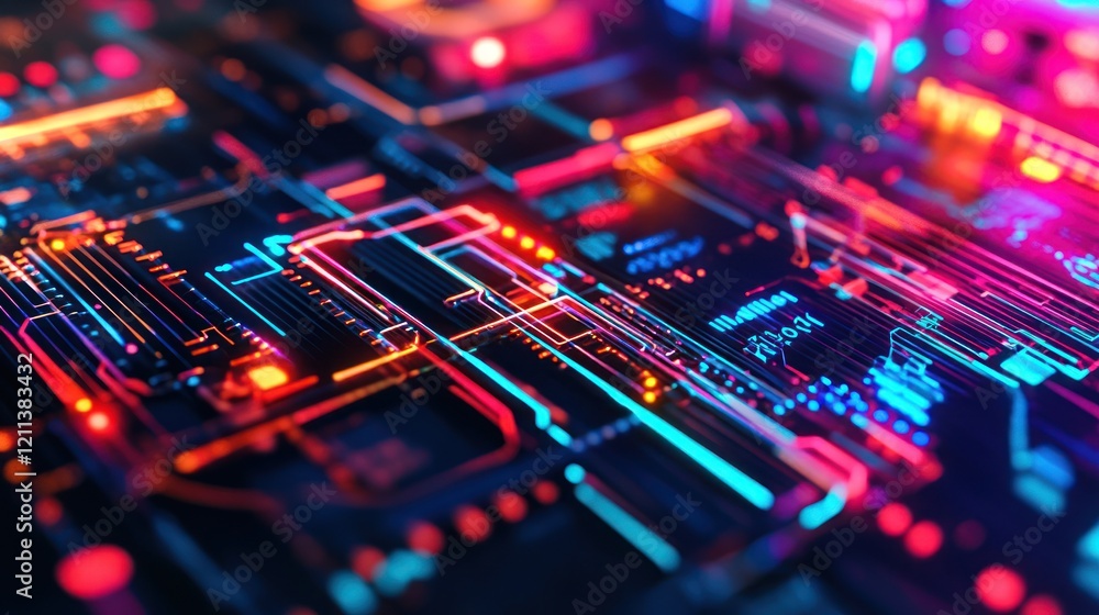 Abstract Digital Circuitry: Neon Glow and Data Streams Abstract Digital Circuitry: Neon Glow and Data Streams