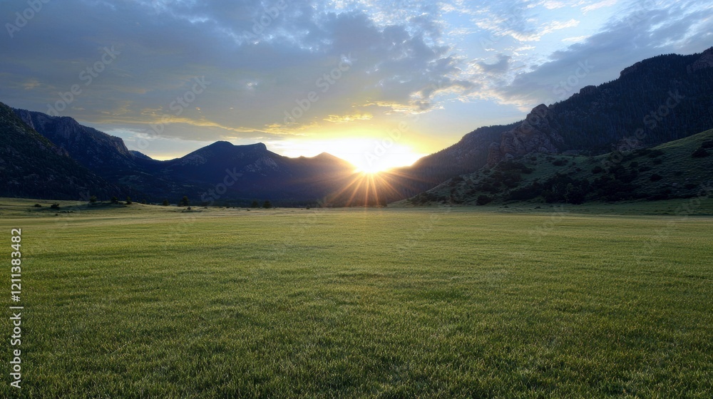Majestic Sunrise over Mountain Meadow Landscape Photography Majestic Sunrise over Mountain Meadow Landscape Photography