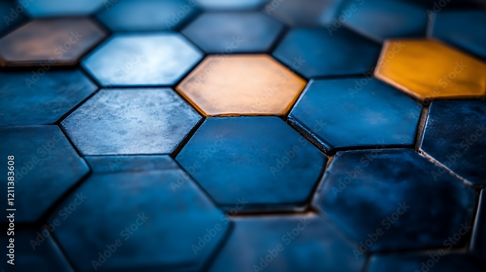 Abstract Hexagonal Tile Pattern In Blue And Orange Hues Abstract Hexagonal Tile Pattern In Blue And Orange Hues