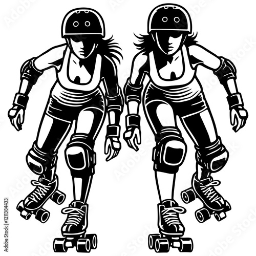Two Female Roller Derby Illustration.