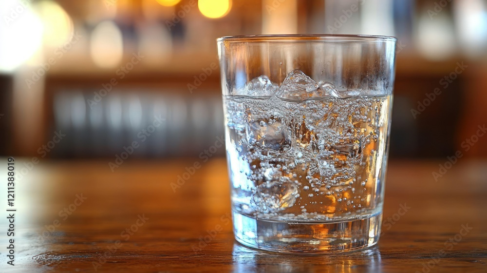 Refreshing Sparkling Water in a Glass on a Wooden Table Refreshing Sparkling Water in a Glass on a Wooden Table