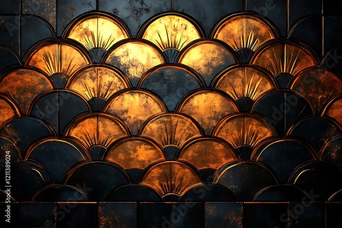 Gold and Black Art Deco Scallop Pattern Wall