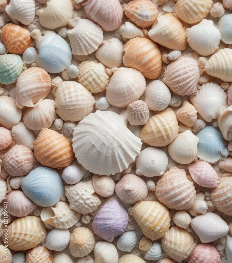 Delicate pastel hues on a collection of seashells, natural wonders, peaceful vibes Delicate pastel hues on a collection of seashells, natural wonders, peaceful vibes