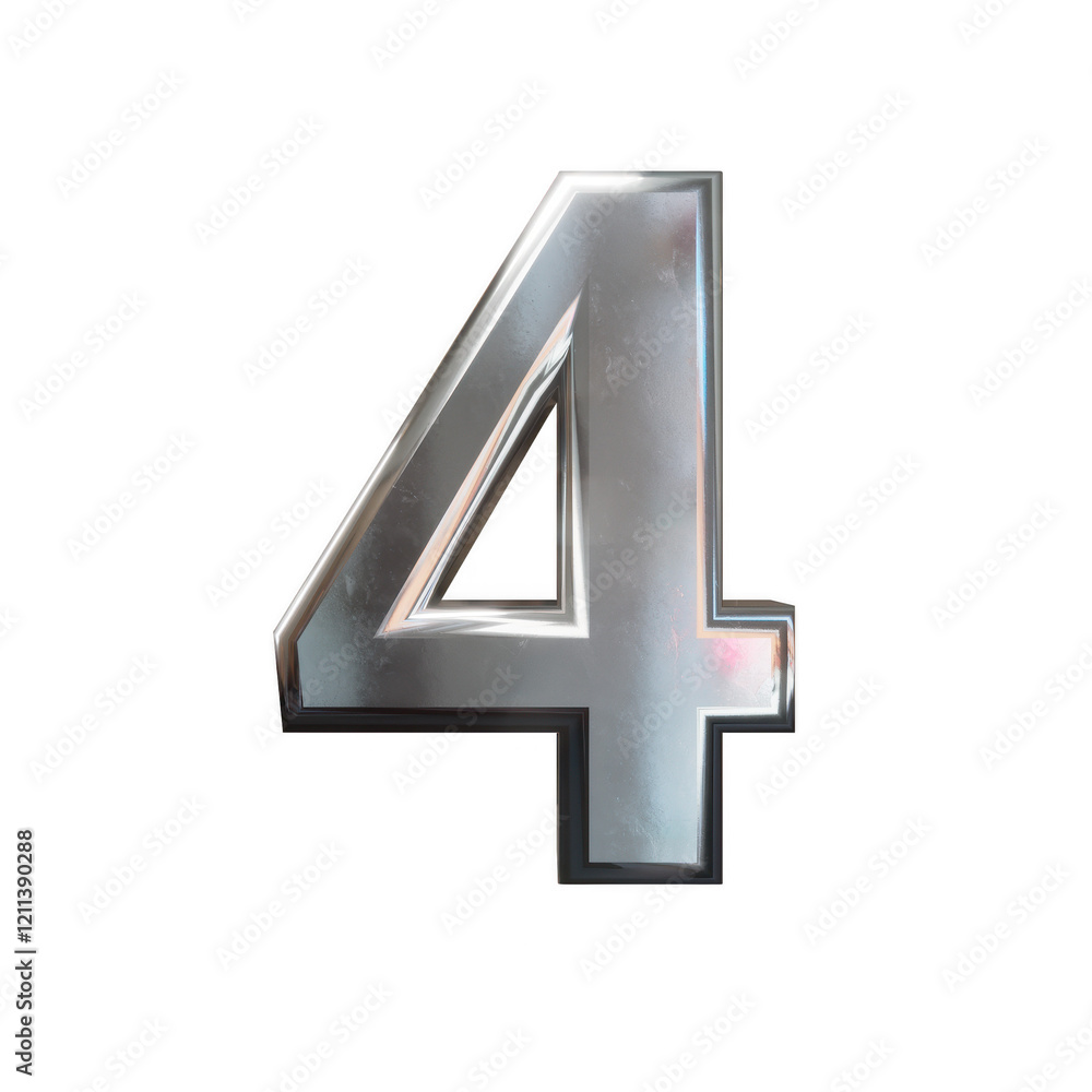 Fototapeta premium premium 3D silver number 4 digit four on transparent background