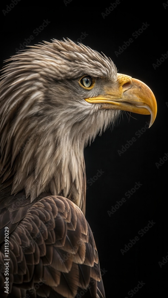 Obraz premium Portrait of a White Tailed Eagle With Detailed Feathers and Focused Gaze. Generative AI