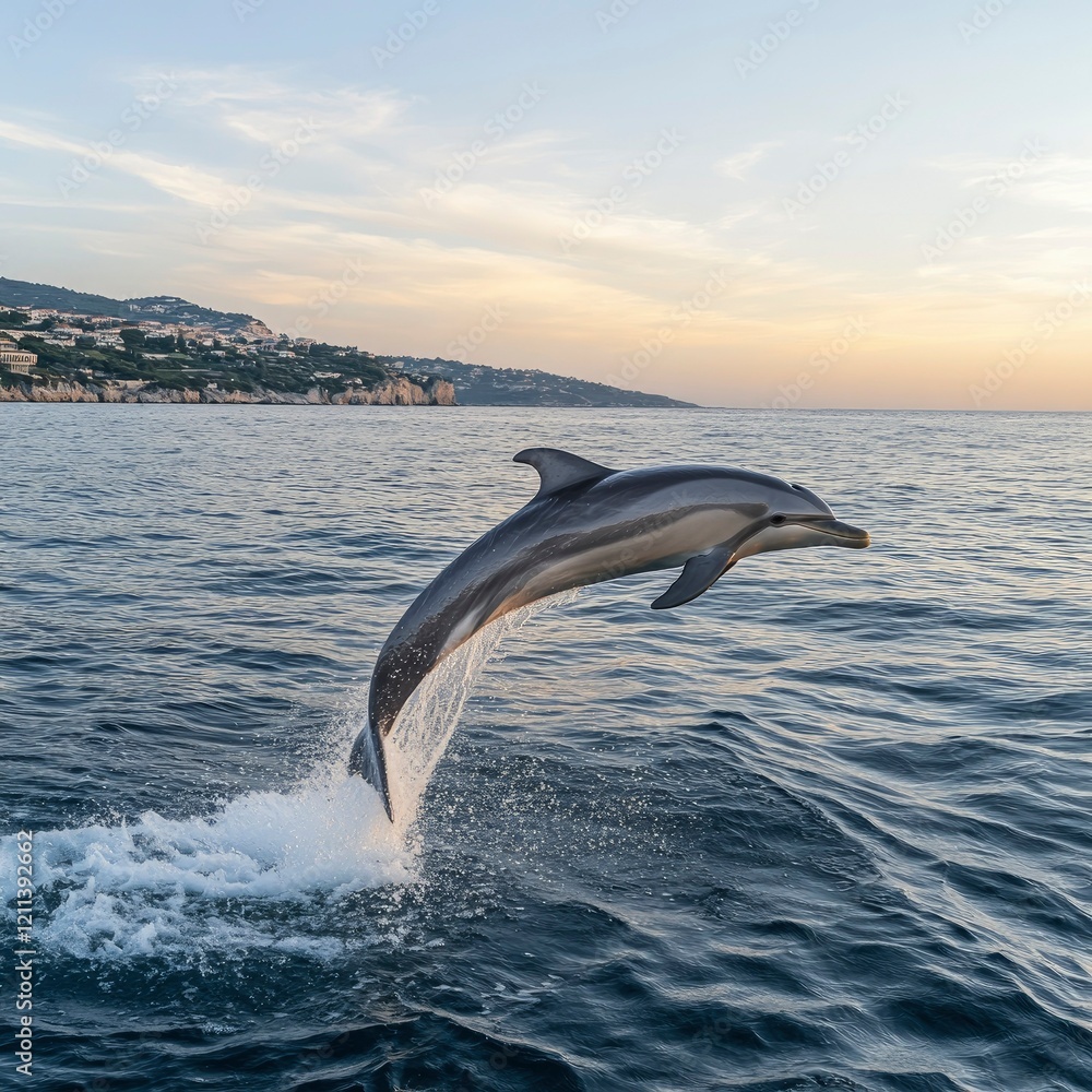 Obraz premium Dolphin jumping at sunset