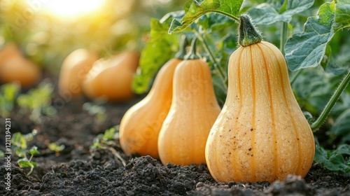 Golden Hour Butternut Squash Harvest: A Bountiful Autumn Scene