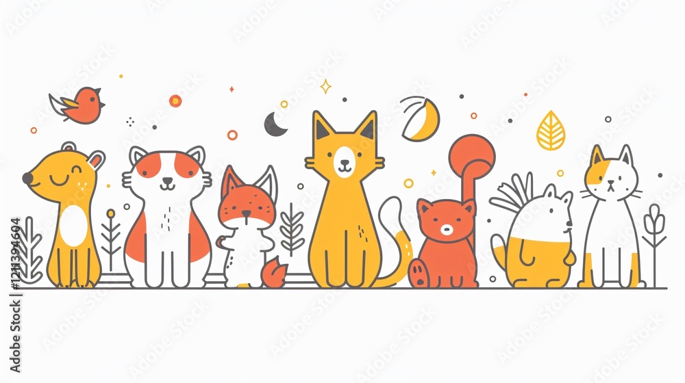 Fototapeta premium Adorable Little Animals Group Vector Illustration Design