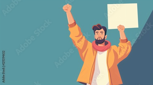 Empowering Male Activist with Label Vector Illustration photo