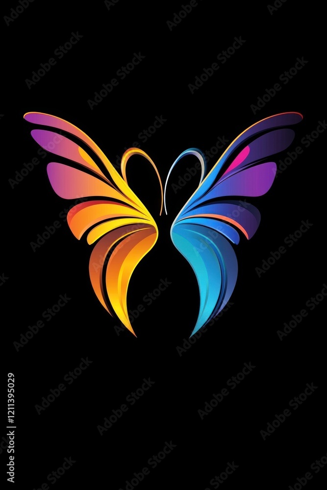 Fototapeta premium A combination of a butterfly and a woman. A creative logo combining the face of an old woman with abstract butterfly wings, representing transformation, mental strength and beauty