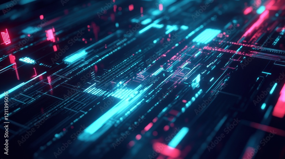 Abstract Digital Circuitry: Neon Glow in Cyberspace