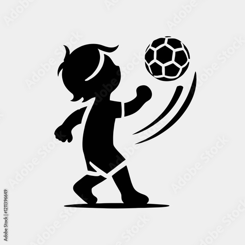 Boy Playing with Ball Silhouette in black on a white background