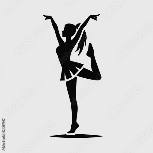 Cheerleader Silhouette in black on a white background