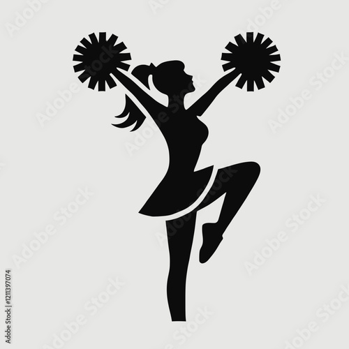 Cheerleader Silhouette in black on a white background
