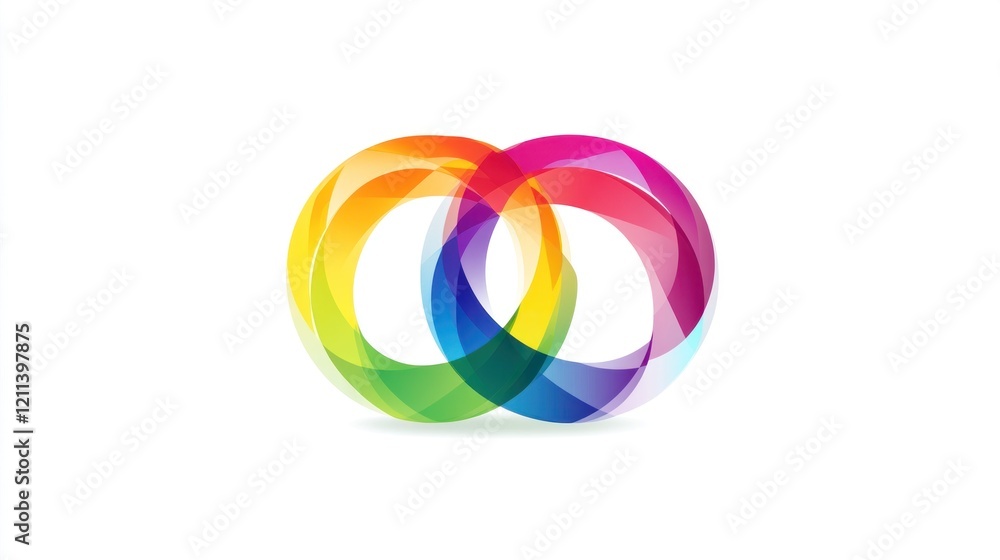 An elegant LGBTQ logo with overlapping rainbow-colored circles, creating a vibrant effect on a white background. An elegant LGBTQ logo with overlapping rainbow-colored circles, creating a vibrant effect on a white background.