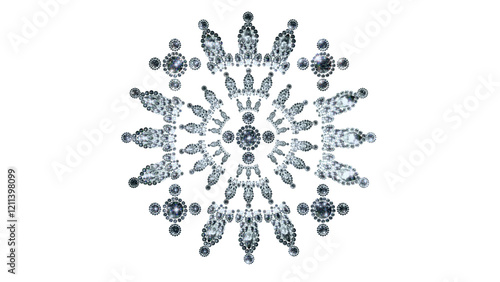 A high jewelry design pattern image with round brilliant cut diamonds and leaf shaped or other shaped diamond stones. Created in 3D modeling transparent PNG file.
