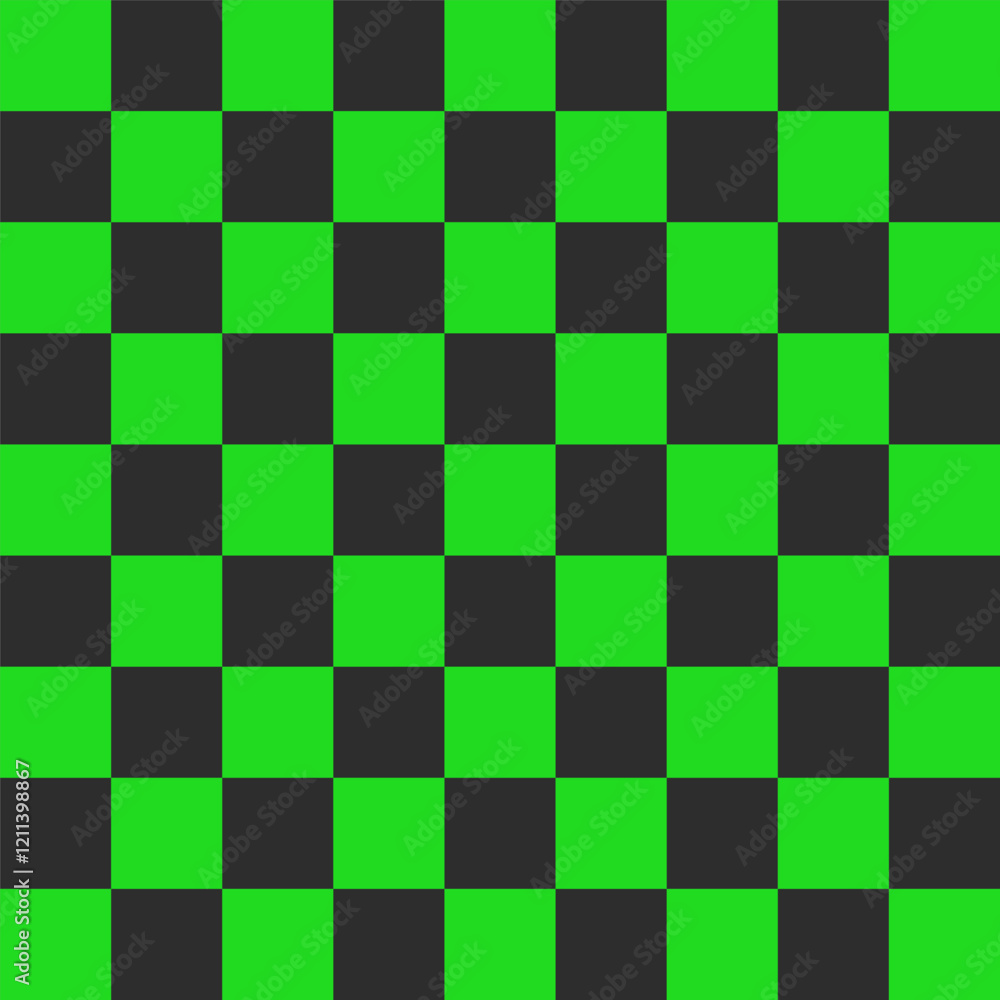 Seamless black and green chess checkered grid pattern in Memphis style. Geometric vector design for backgrounds and wallpapers. Minimal aesthetics with flag elements and modern hipster appeal Seamless black and green chess checkered grid pattern in Memphis style. Geometric vector design for backgrounds and wallpapers. Minimal aesthetics with flag elements and modern hipster appeal