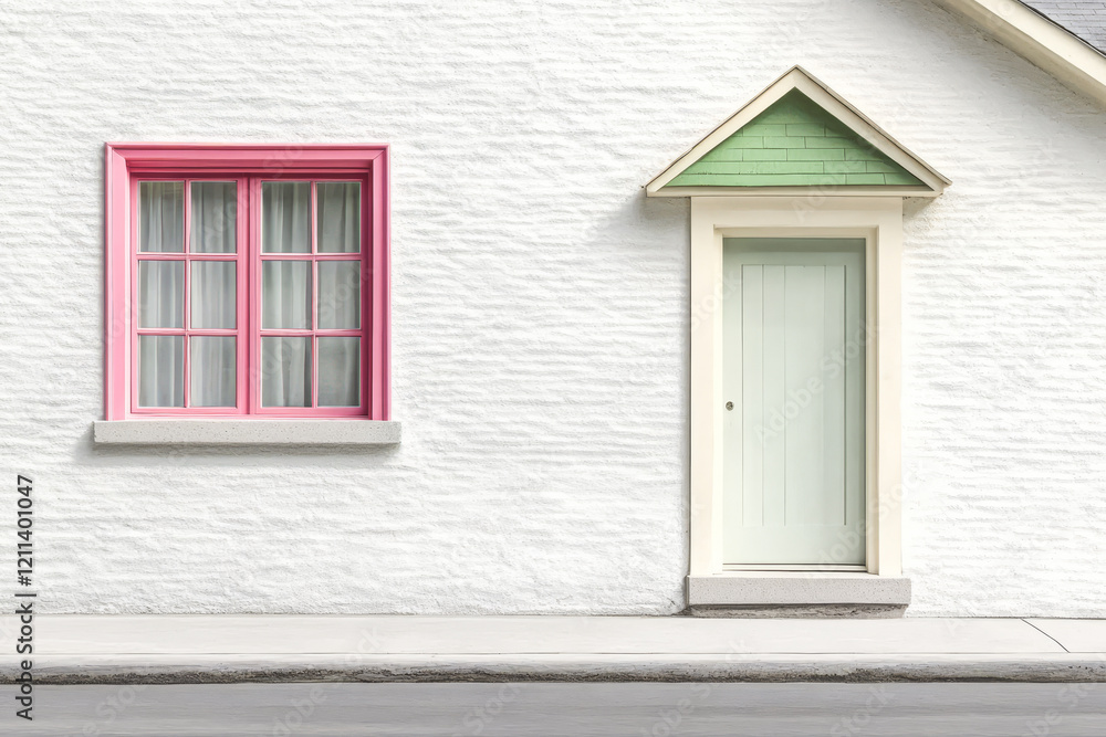 Colorful architecture featuring a green roof and pink window in a charming neighborhood Colorful architecture featuring a green roof and pink window in a charming neighborhood