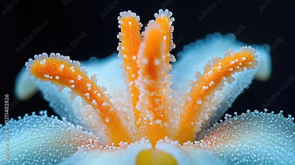Photo - Macro Flower Orange Pistils White Petals Trichomes Close-Up Detail Nature Botany Photo - Macro Flower Orange Pistils White Petals Trichomes Close-Up Detail Nature Botany