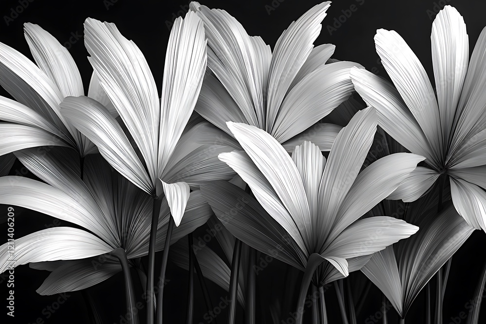 Monochrome Image Of Elegant Palm Leaves Monochrome Image Of Elegant Palm Leaves