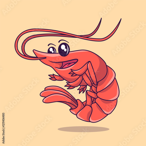 Cartoon vector illustration of small cute shrimp