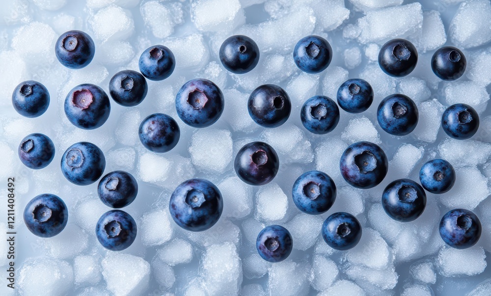 Fresh blueberries on ice cubes Fresh blueberries on ice cubes