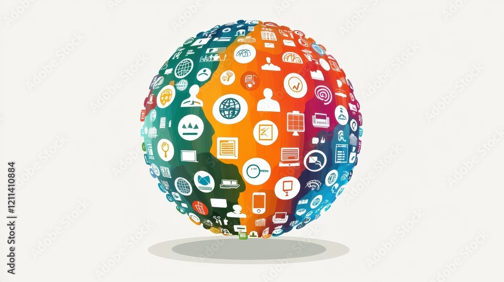 A vibrant depiction of a globe with network icons representing worldwide connectivity A vibrant depiction of a globe with network icons representing worldwide connectivity