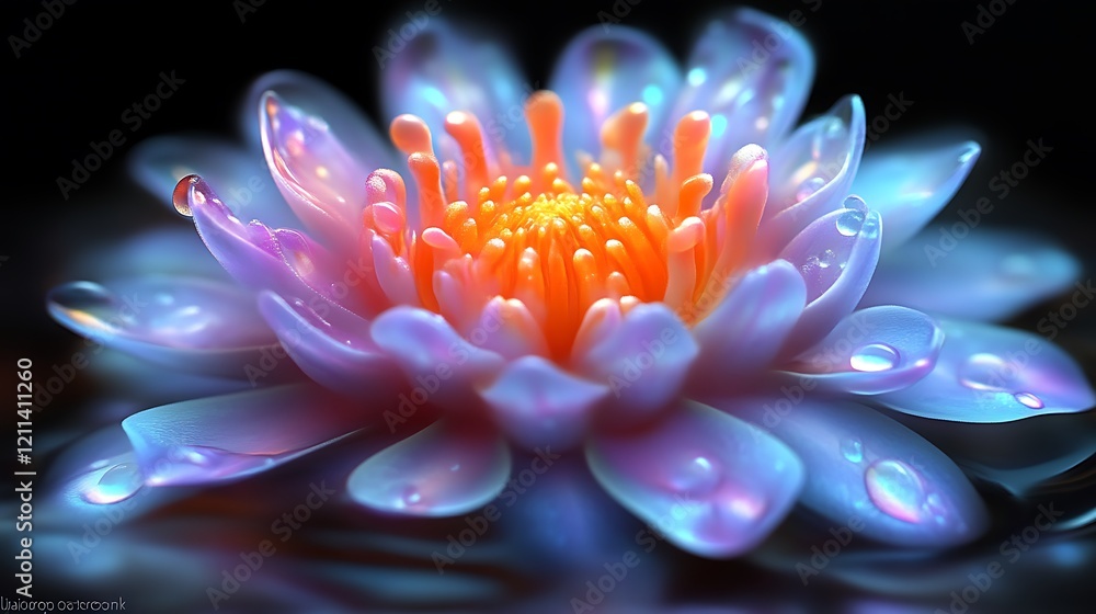 Luminous Water Lily Flower Glowing In The Dark