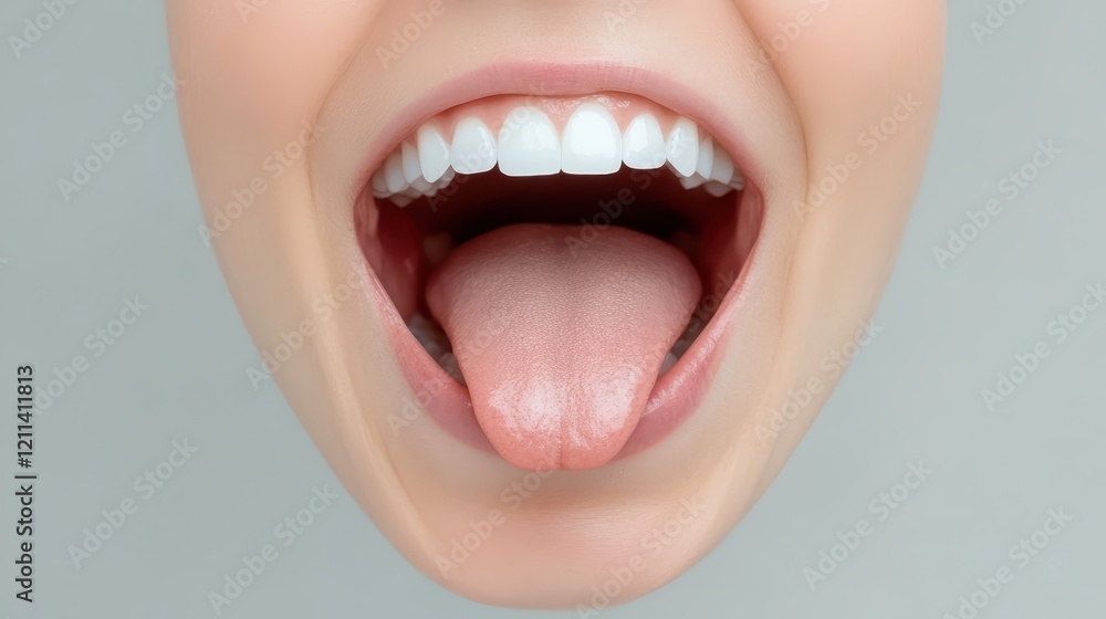 Fototapeta premium Detailed closeup of woman mouth, study of tongue texture and oral health