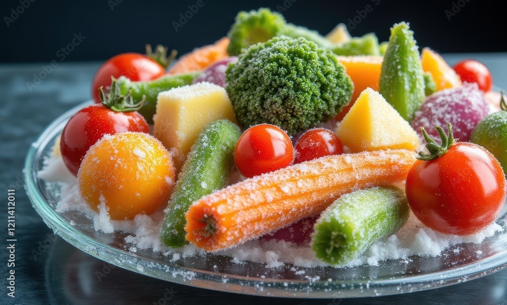 Colorful frozen vegetables on display Colorful frozen vegetables on display