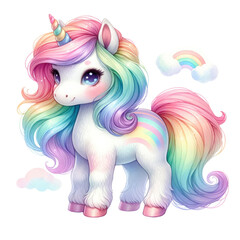 Wandcirkels Eenhoorn A colorful unicorn with a flowing mane and tail, featuring pastel shades and a shiny horn, exuding a magical, whimsical charm.  © Pixie