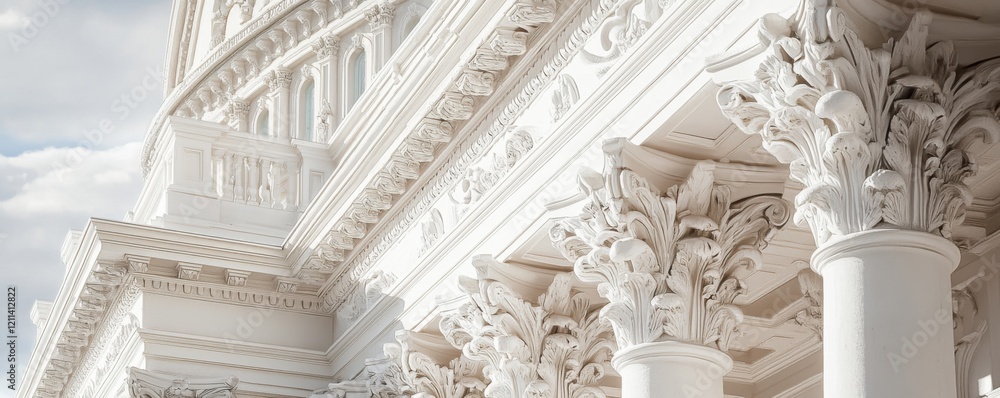 Obraz premium Architectural Marvel: Exquisite Detail of Classical Columns and Cornice