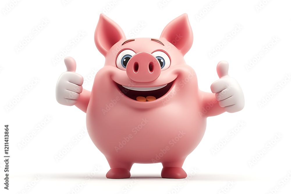 Happy Piggy Bank Giving a Thumbs Up with Savings Happy Piggy Bank Giving a Thumbs Up with Savings