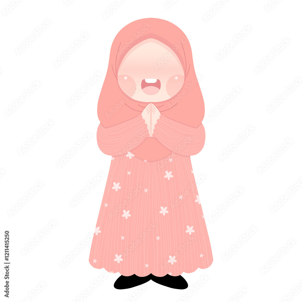 A young girl Muslim child wearing traditional clothing smiles and says A young girl Muslim child wearing traditional clothing smiles and says