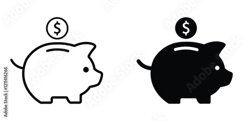 piggy bank with dollar coin saving sign vector icon set. savings symbol. business and financial planning symbol. vector illustration on transparent background