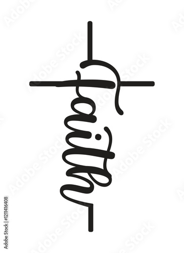 Christian vector cross with faith word, Christian clipart, Religious vector sign