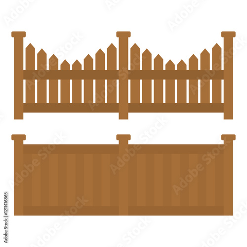 Home Yard Brown Wooden Fence Vector. Vintage Wooden Fence Design.