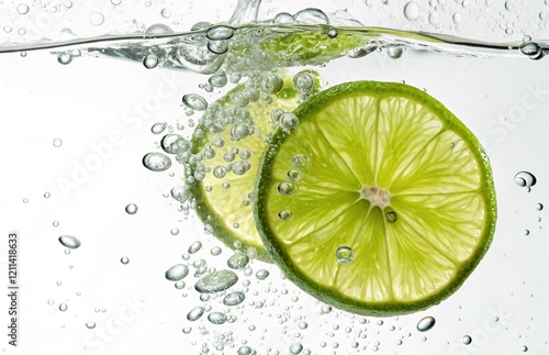 Fresh Lime Splash in Sparkling Water - Refreshing Beverage Concept