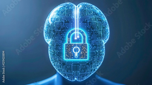 Wallpaper Mural AI-Powered Security Concepts. Digital brain with a padlock symbolizing data security and protection. Torontodigital.ca