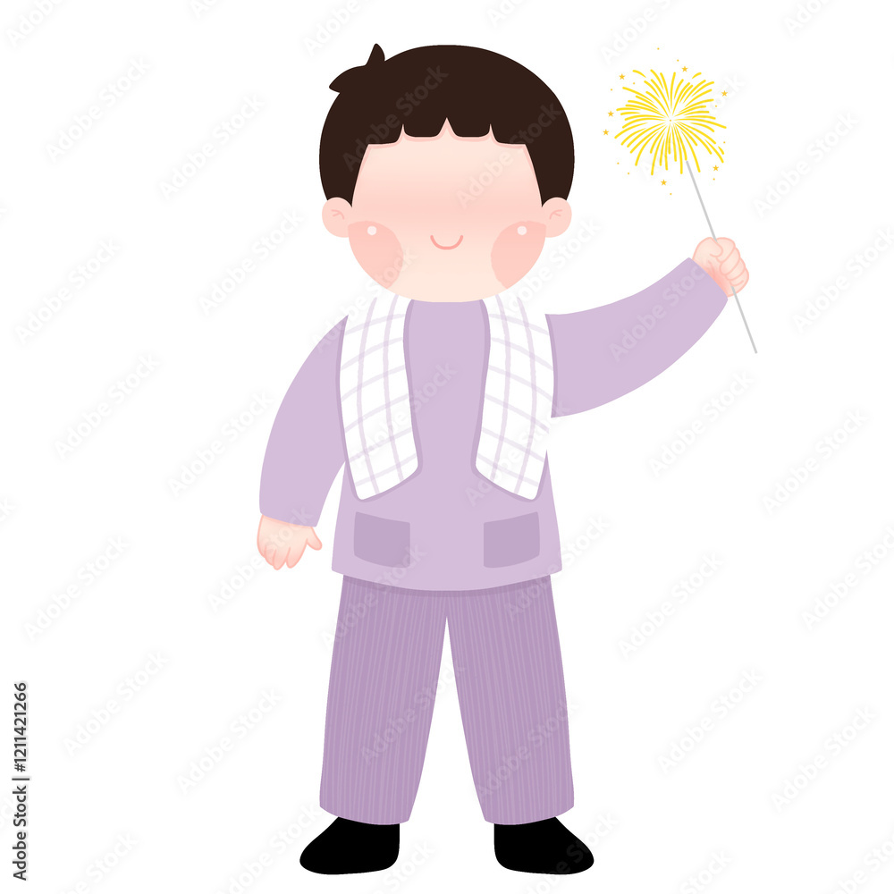 A happy Muslim child holding fireworks, celebrating Eid al-Fitr A happy Muslim child holding fireworks, celebrating Eid al-Fitr