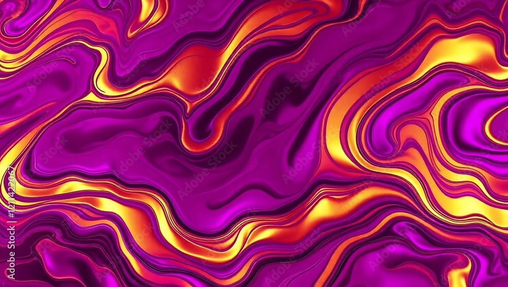 Fototapeta premium Vibrant liquid abstract background in purple and orange tones with bold glossy patterns, flowing organic shapes, and dynamic fluid textures for creative visuals